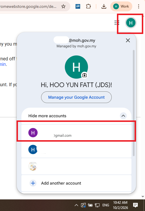 Switching to Personal Account