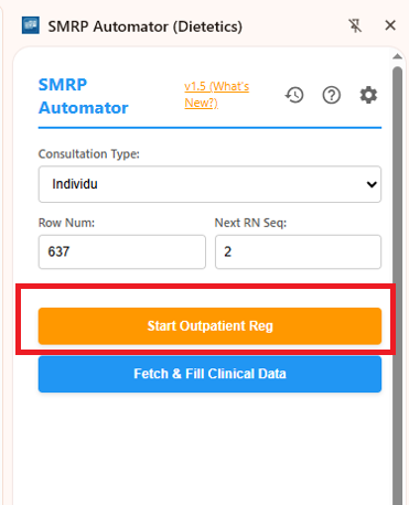 Start Outpatient Reg Button